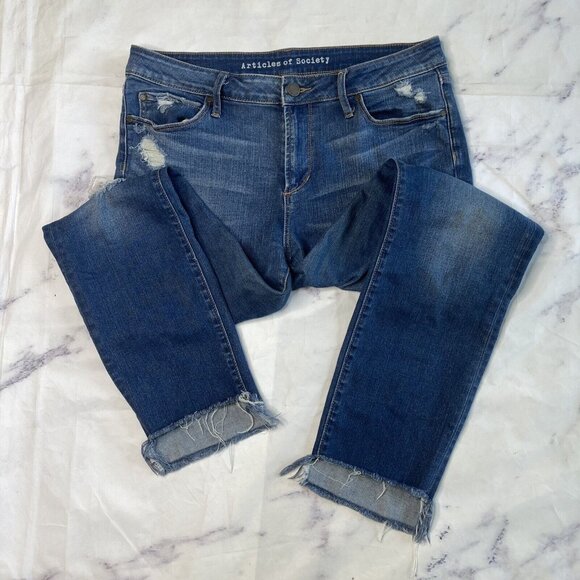 Articles Of Society Distressed Slim Jeans Womens Sz 30 Medium Wash Step Hem A53 - Picture 1 of 6